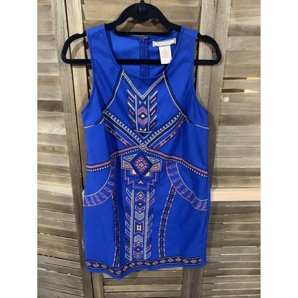 Flying Tomato Tribal Embroidered Dress Blue Womens Size Medium